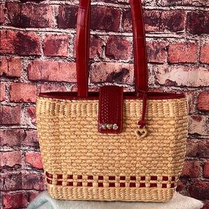 Brighton Red and Tan Tote Bag with Leather Accents